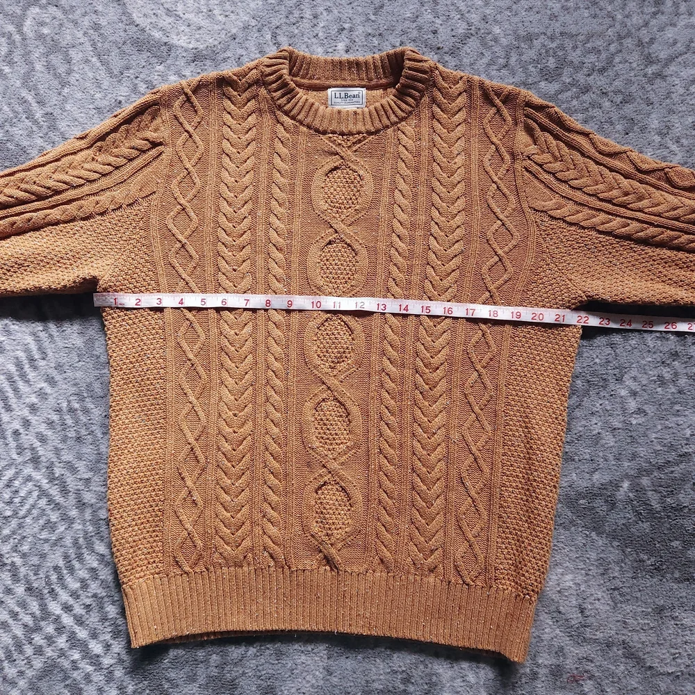 L.L. Bean Heritage Fisherman Sweater Medium Organic Cotton Mustard Donegal Fleck